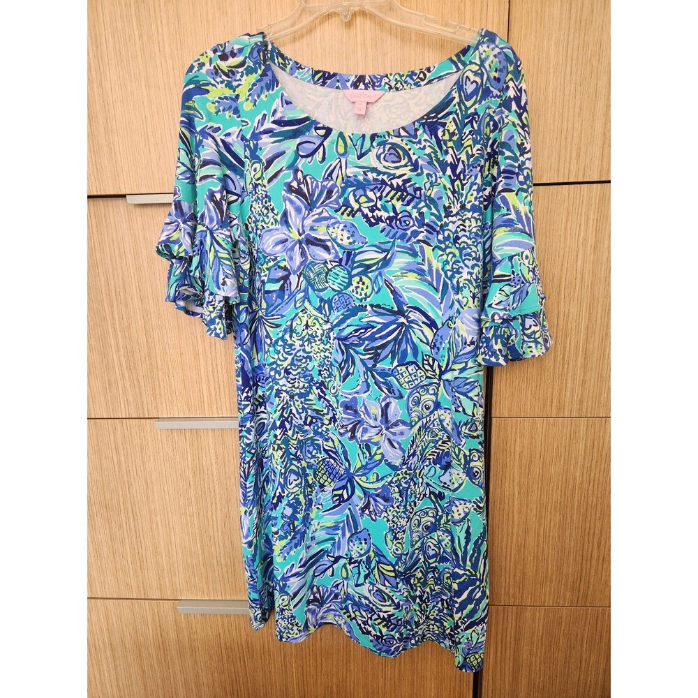 Lilly Pulitzer Lula Dress in "Sneak a Beak" Print Blue & Green Size M